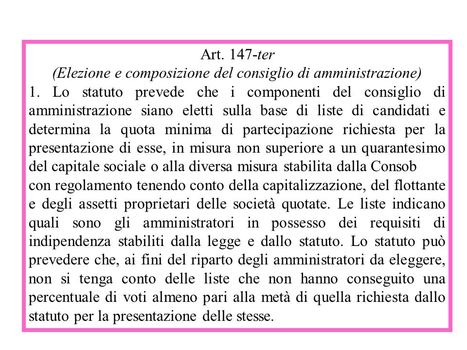 Art. 147-ter (Elezione e composizione del consiglio di amministrazione) 1.