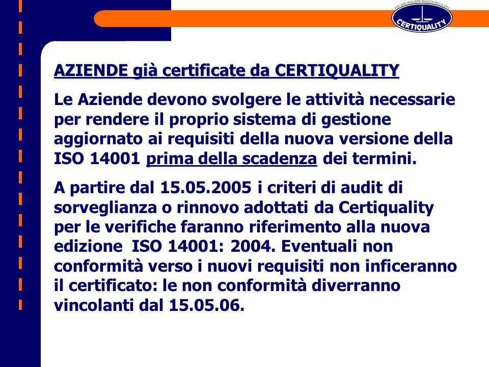AZIENDE già certificate da CERTIQUALITY Le Aziende devono svolgere le attività necessarie per rendere il proprio sistema di gestione aggiornato ai requisiti della nuova versione della ISO prima della scadenza dei termini.