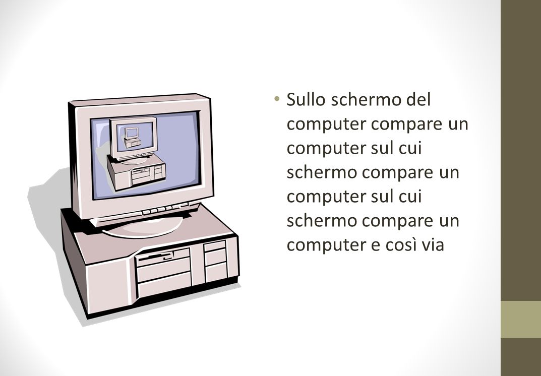 Sullo schermo del computer compare un computer sul cui schermo compare un computer sul cui schermo compare un computer e così via