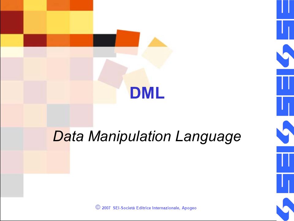 © 2007 SEI-Società Editrice Internazionale, Apogeo DML Data Manipulation Language