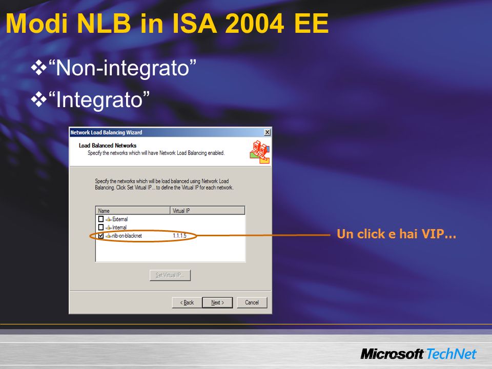 Modi NLB in ISA 2004 EE Non-integrato Integrato Un click e hai VIP…