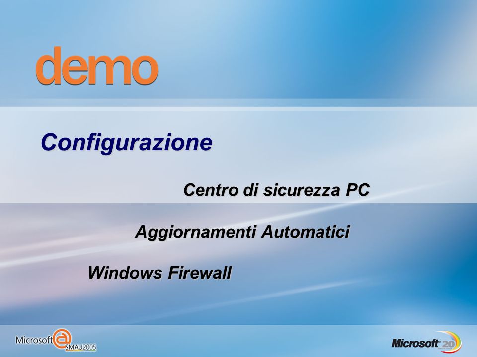 Configurazione Centro di sicurezza PC Aggiornamenti Automatici Windows Firewall