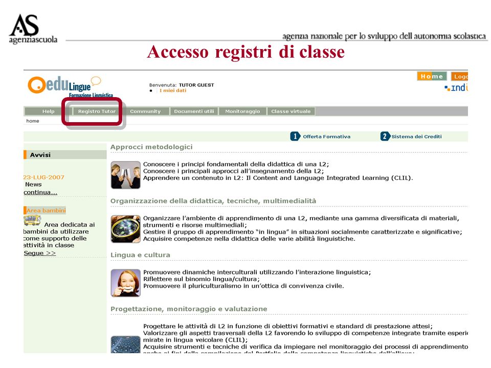 Accesso registri di classe area metodologico didattica -linguistica 2007