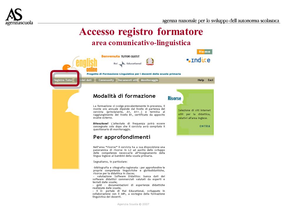 Accesso registro formatore area comunicativo-linguistica