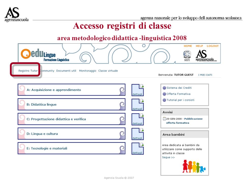 Accesso registri di classe area metodologico didattica -linguistica 2008