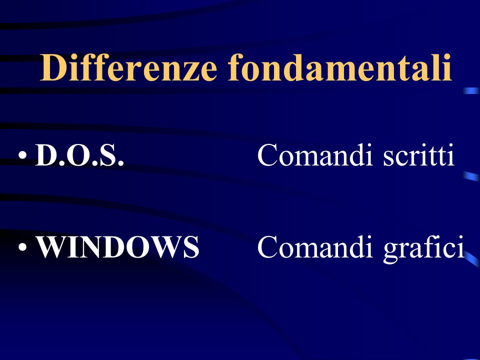 Differenze fondamentali D.O.S.Comandi scritti WINDOWSComandi grafici