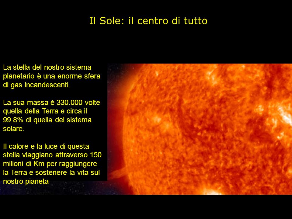 Il Sole: il centro di tutto La stella del nostro sistema planetario è una enorme sfera di gas incandescenti.