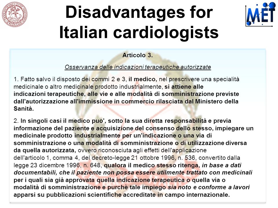 Disadvantages for Italian cardiologists Articolo 3.