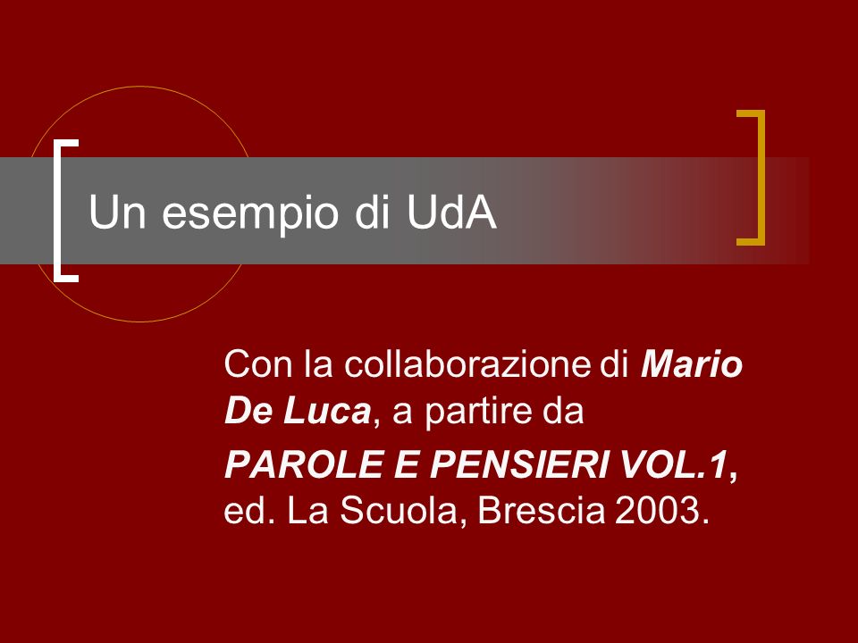 Un esempio di UdA Con la collaborazione di Mario De Luca, a partire da PAROLE E PENSIERI VOL.1, ed.