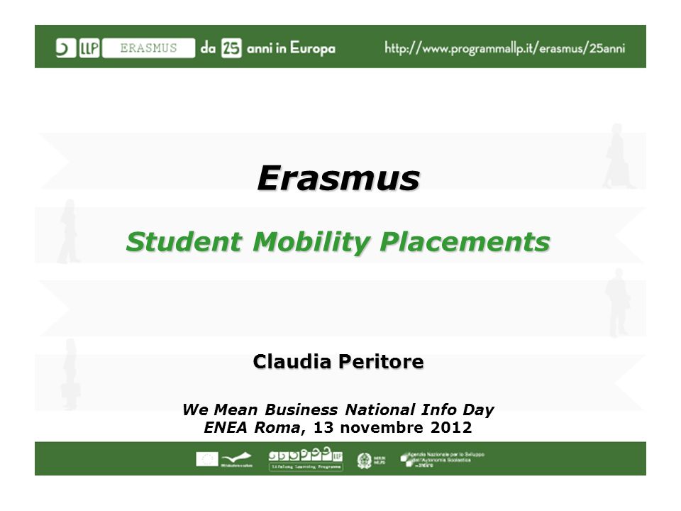 Erasmus Student Mobility Placements Claudia Peritore We Mean Business National Info Day ENEA Roma, 13 novembre 2012