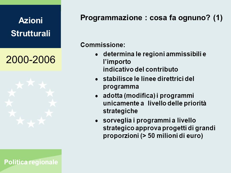 Azioni Strutturali Politica regionale Programmazione : cosa fa ognuno.