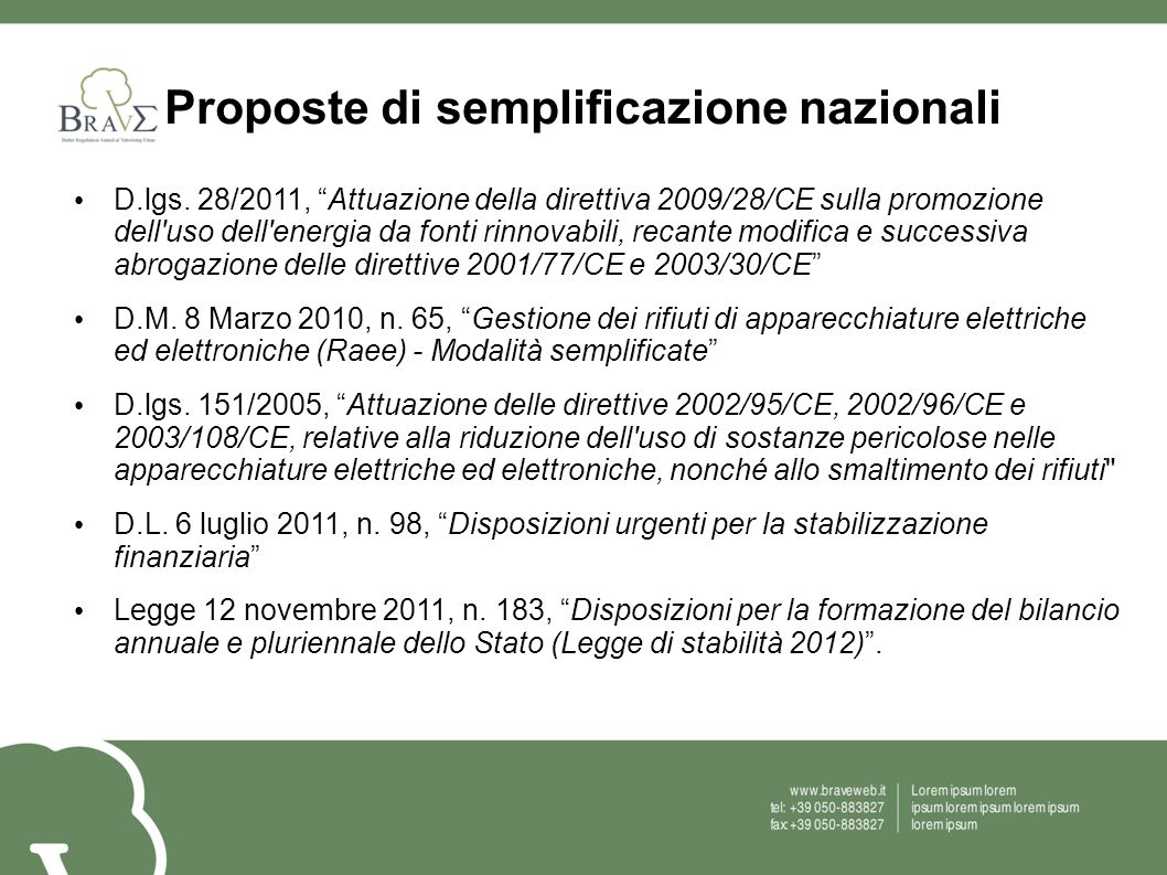 Proposte di semplificazione nazionali D.lgs.