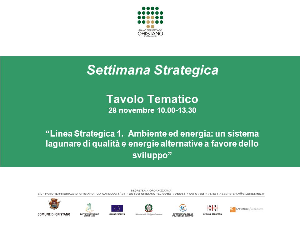 Settimana Strategica Tavolo Tematico 28 novembre Linea Strategica 1.
