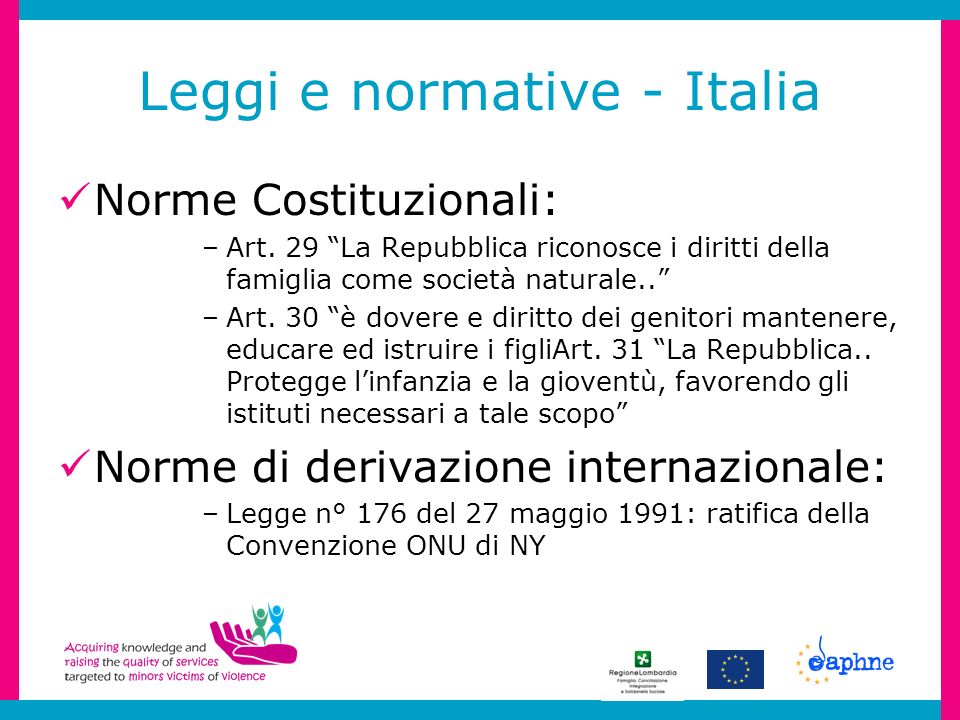 Leggi e normative - Italia Norme Costituzionali: –Art.