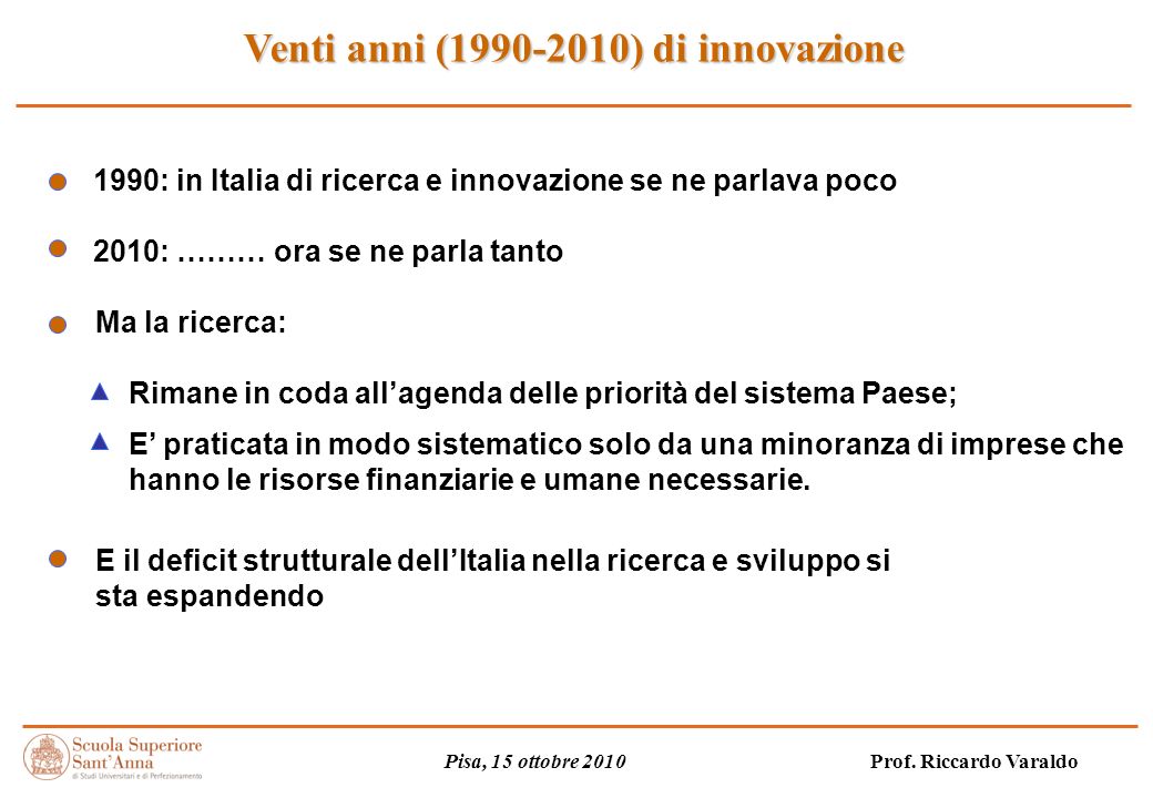 Venti anni ( ) di innovazione Pisa, 15 ottobre 2010 Prof.