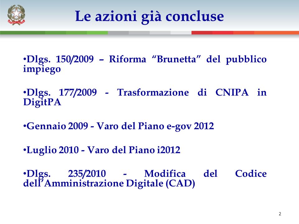La larga banda fase 1 Dlgs. 150/2009 – Riforma Brunetta del pubblico impiego Dlgs.