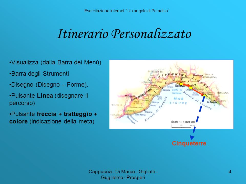 Cappuccia - Di Marco - Gigliotti - Guglielmo - Prosperi 4 Itinerario Personalizzato Visualizza (dalla Barra dei Menù) Barra degli Strumenti Disegno (Disegno – Forme).
