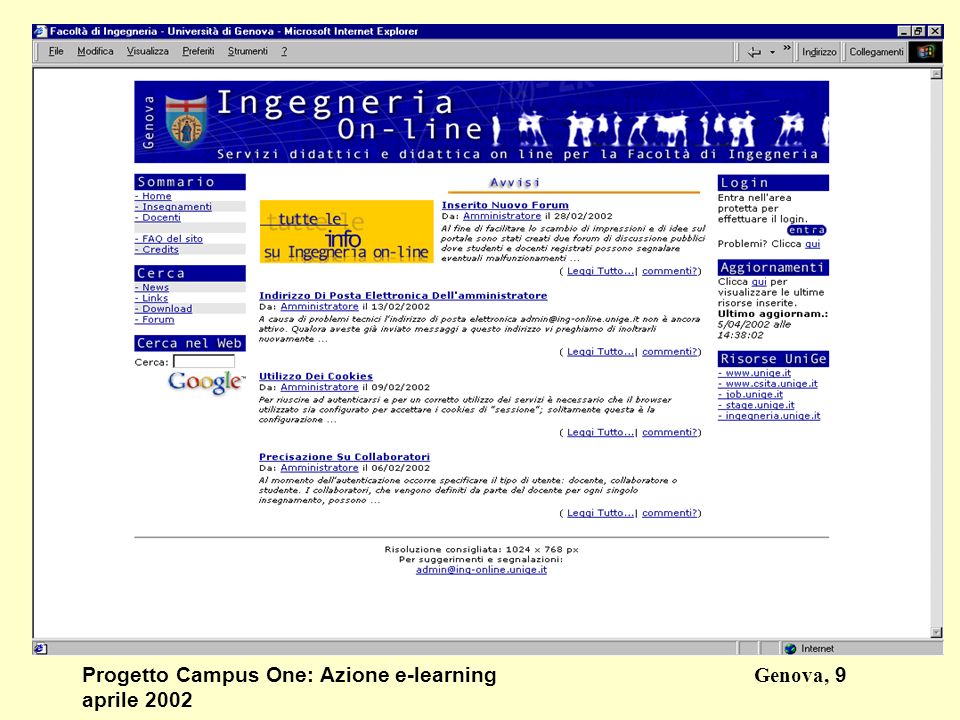 Progetto Campus One: Azione e-learningGenova, 9 aprile 2002
