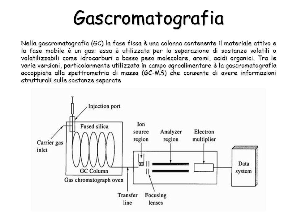 Nella gascromatografia (GC) la fase fissa è una colonna contenente il materiale attivo e la fase mobile è un gas; essa è utilizzata per la separazione di sostanze volatili o volatilizzabili come idrocarburi a basso peso molecolare, aromi, acidi organici.