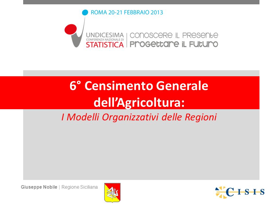 6° Censimento Generale dellAgricoltura: I Modelli Organizzativi delle Regioni Giuseppe Nobile | Regione Siciliana
