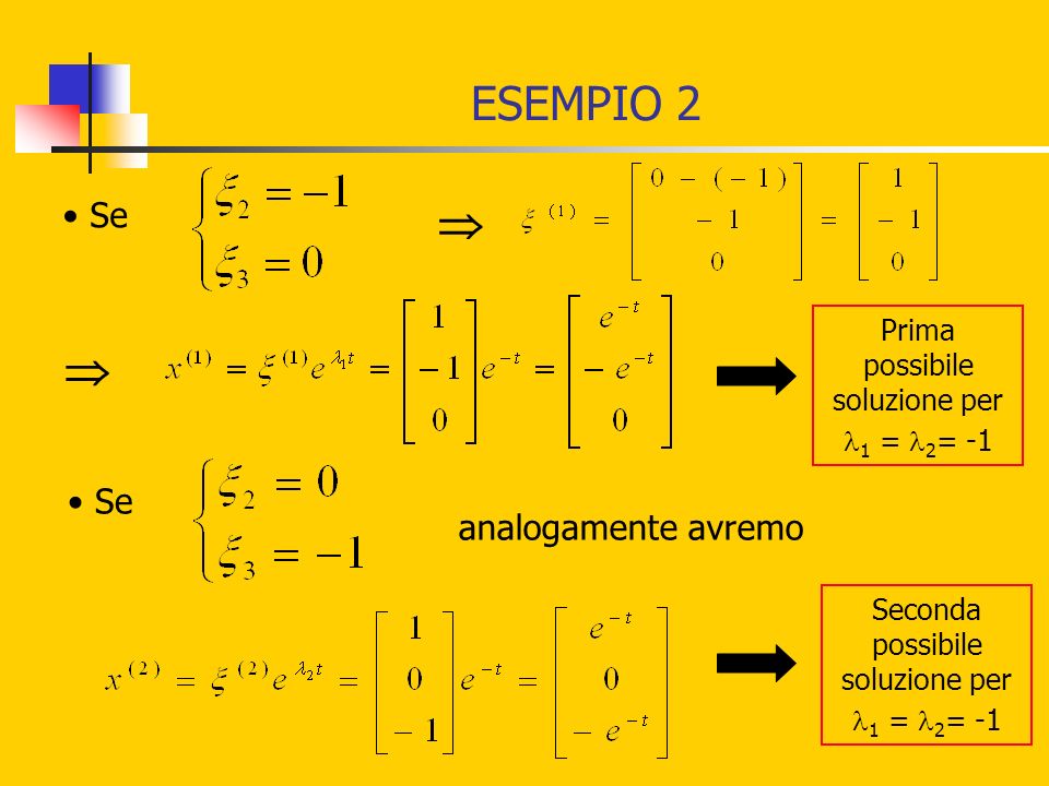 ESEMPIO 2 Se Prima possibile soluzione per 1 = 2 = -1 Se analogamente avremo Seconda possibile soluzione per 1 = 2 = -1