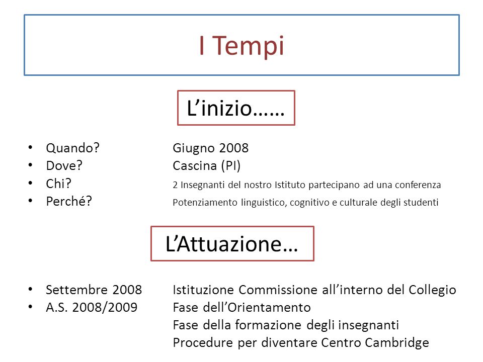 I Tempi Quando Giugno 2008 Dove Cascina (PI) Chi.