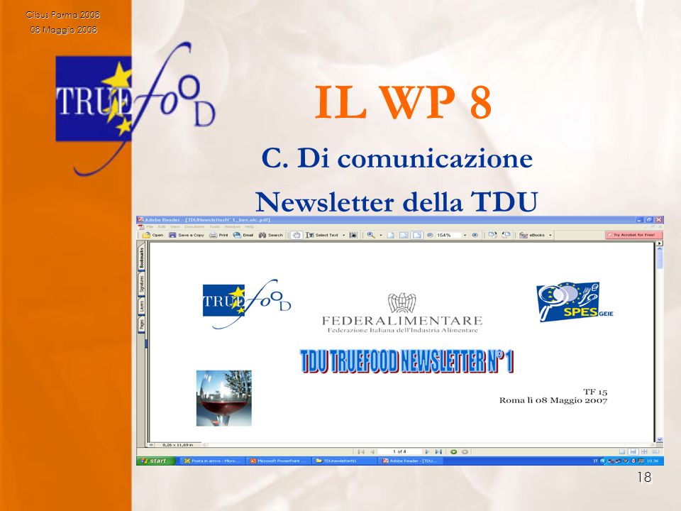 18 IL WP 8 C. Di comunicazione Newsletter della TDU Cibus Parma Maggio Maggio 2008