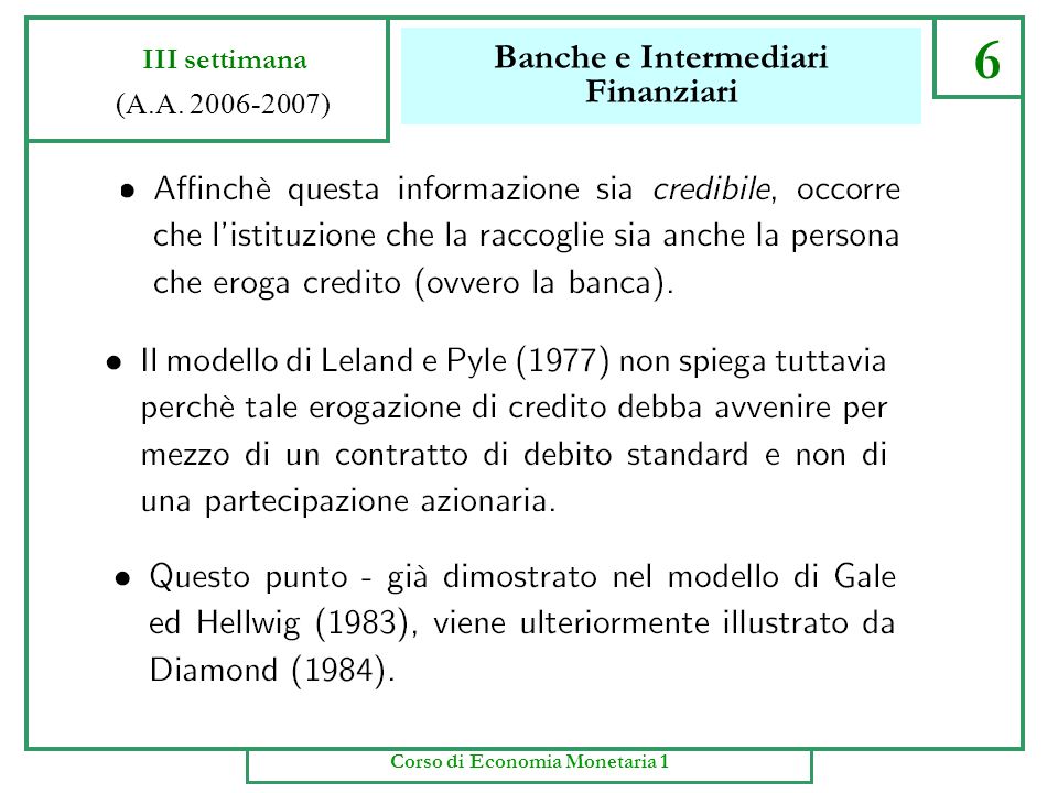 Banche e Intermediari Finanziari 5 III settimana (A.A ) Corso di Economia Monetaria 1