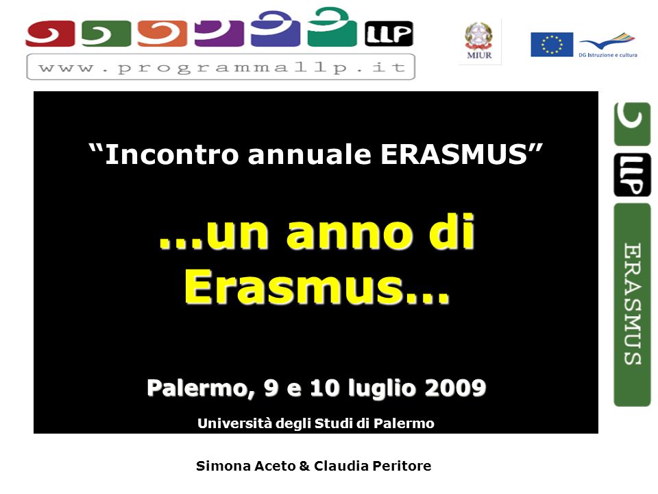 Simona Aceto & Claudia Peritore Incontro annuale ERASMUS …un anno di Erasmus… Palermo, 9 e 10 luglio 2009 Università degli Studi di Palermo