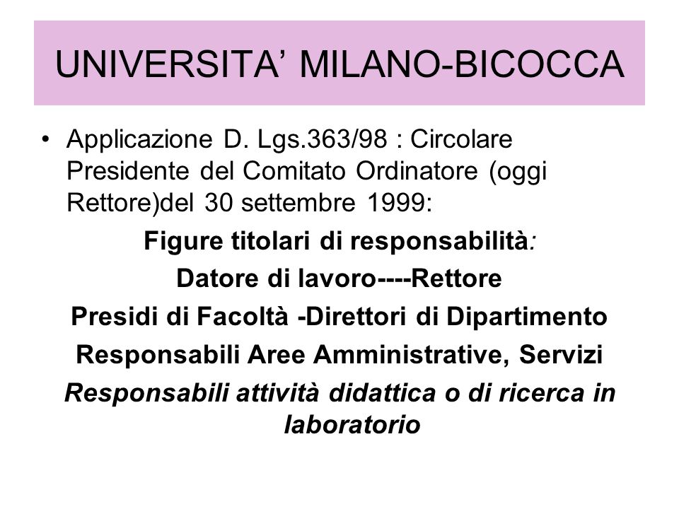 UNIVERSITA MILANO-BICOCCA Applicazione D.