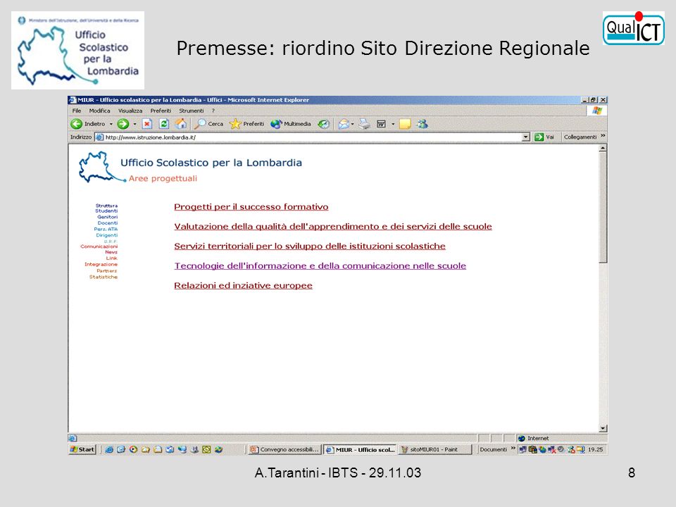 A.Tarantini - IBTS Premesse: riordino Sito Direzione Regionale