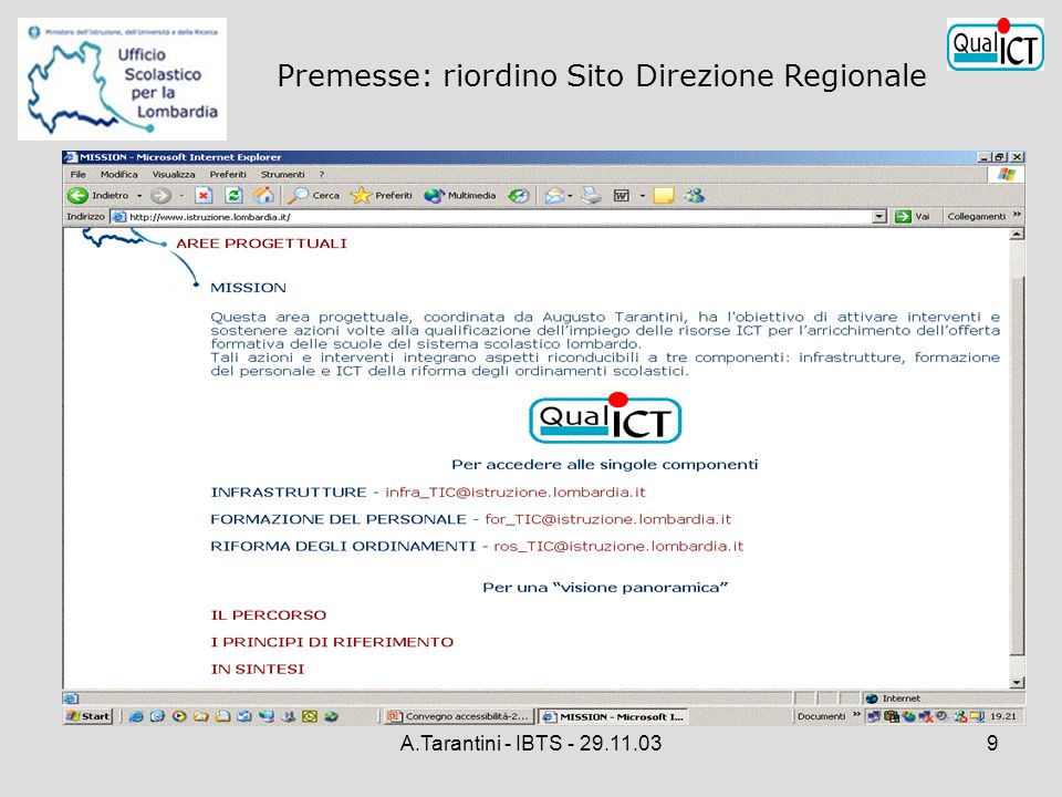 A.Tarantini - IBTS Premesse: riordino Sito Direzione Regionale