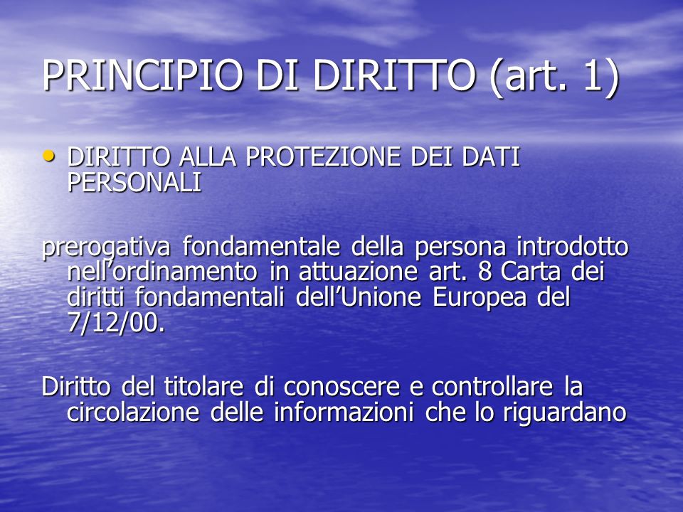 PRINCIPIO DI DIRITTO (art.