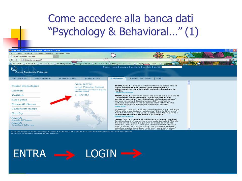 Come accedere alla banca dati Psychology & Behavioral… (1) ENTRALOGIN