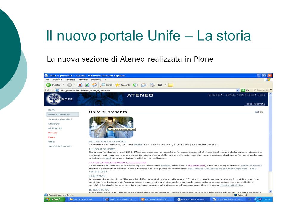 Il nuovo portale Unife – La storia La nuova sezione di Ateneo realizzata in Plone