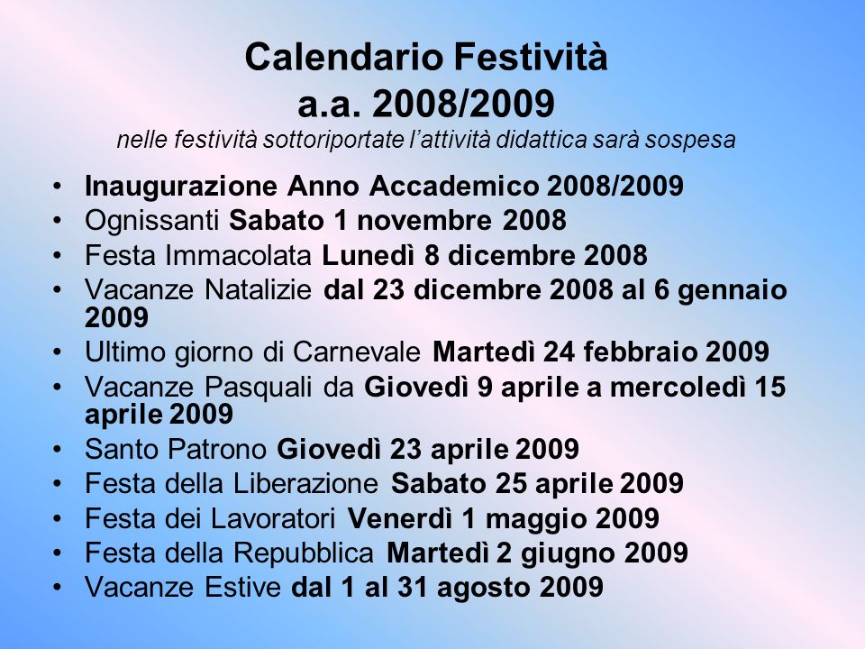 Calendario Festività a.a.
