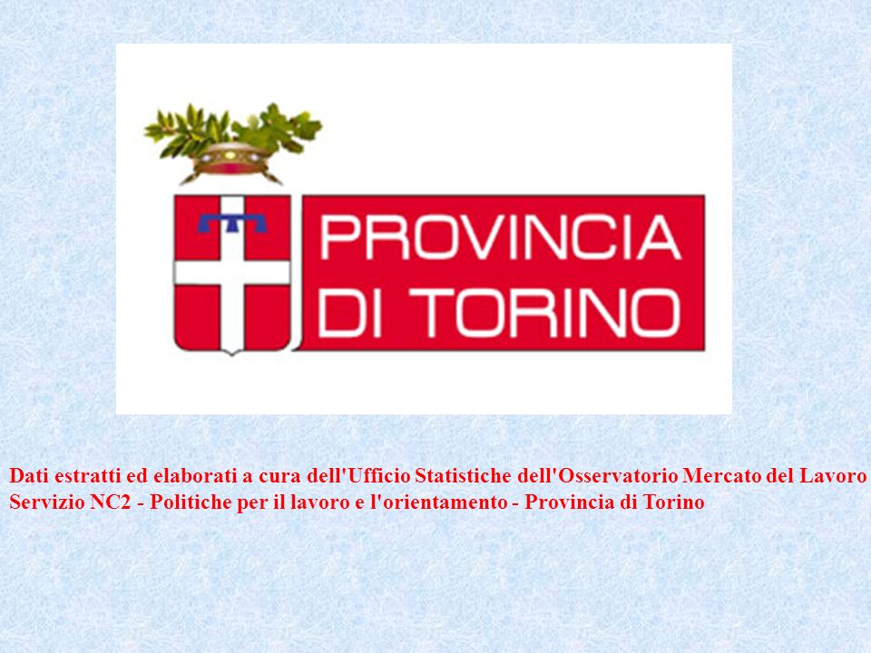 Dati estratti ed elaborati a cura dell Ufficio Statistiche dell Osservatorio Mercato del Lavoro Servizio NC2 - Politiche per il lavoro e l orientamento - Provincia di Torino