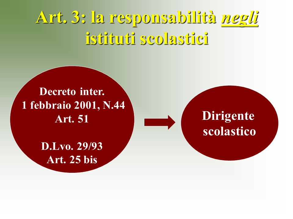 Art. 3: la responsabilità negli istituti scolastici Decreto inter.