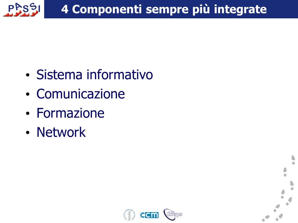 4 Componenti sempre più integrate Sistema informativo Comunicazione Formazione Network