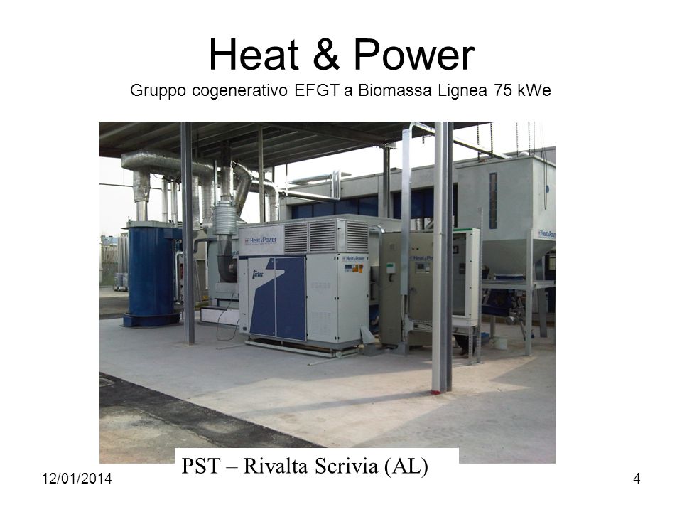 12/01/20144 Heat & Power Gruppo cogenerativo EFGT a Biomassa Lignea 75 kWe PST – Rivalta Scrivia (AL)