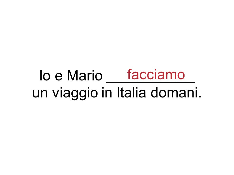 Io e Mario ___________ un viaggio in Italia domani. facciamo