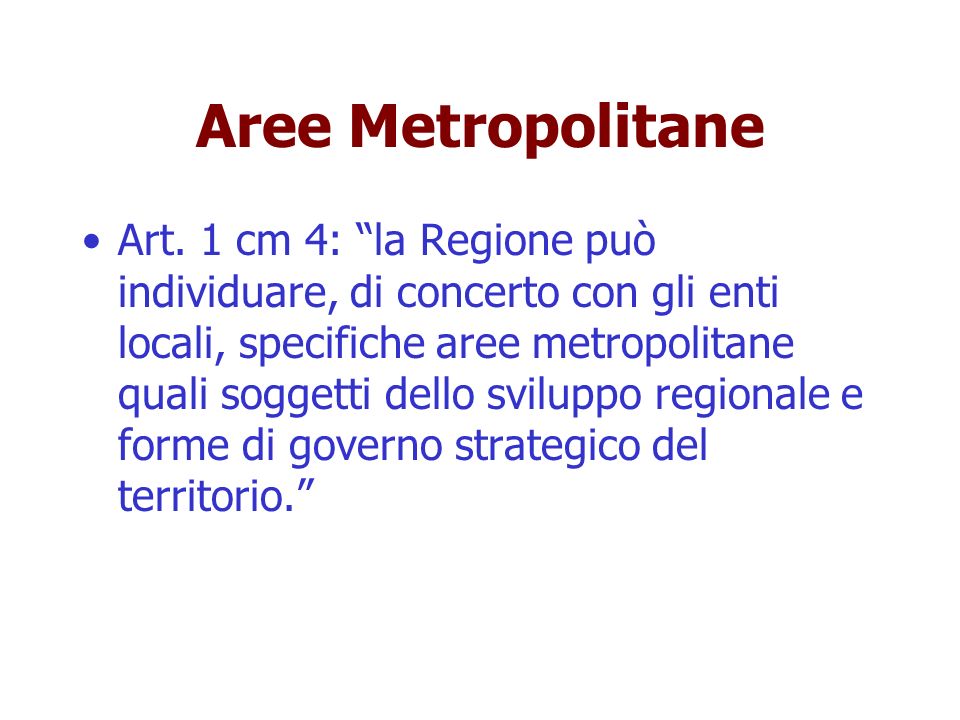 Aree Metropolitane Art.