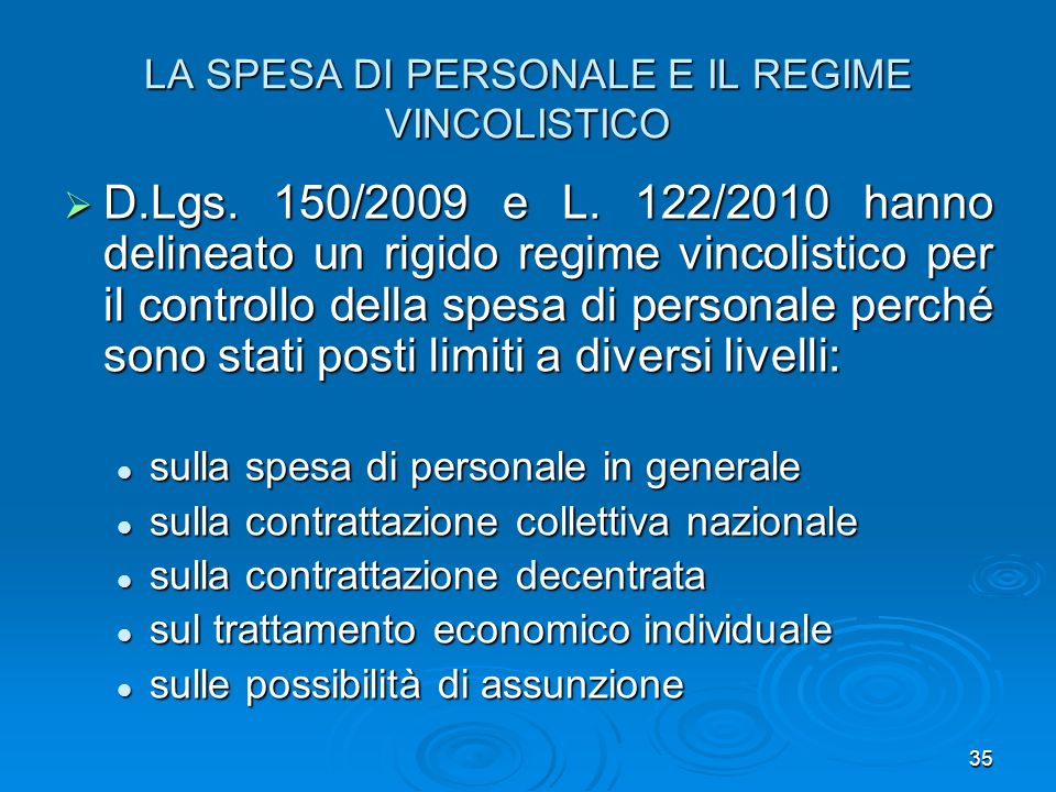LA SPESA DI PERSONALE E IL REGIME VINCOLISTICO D.Lgs.