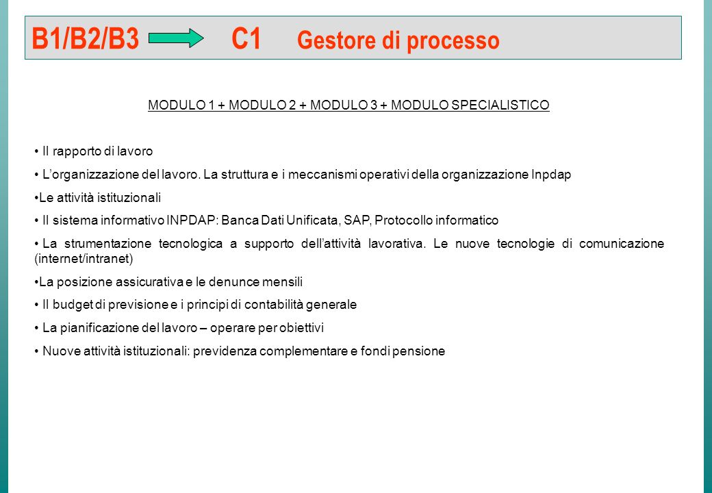 A1/A2/A3 B1 Operatore di processo MODULO 1 + MODULO 2 Il rapporto di lavoro Lorganizzazione del lavoro.
