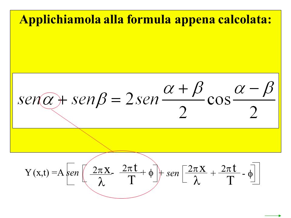 Applichiamola alla formula appena calcolata: x 2 Y (x,t) =A sen sen t 2 x 2 t 2 + -