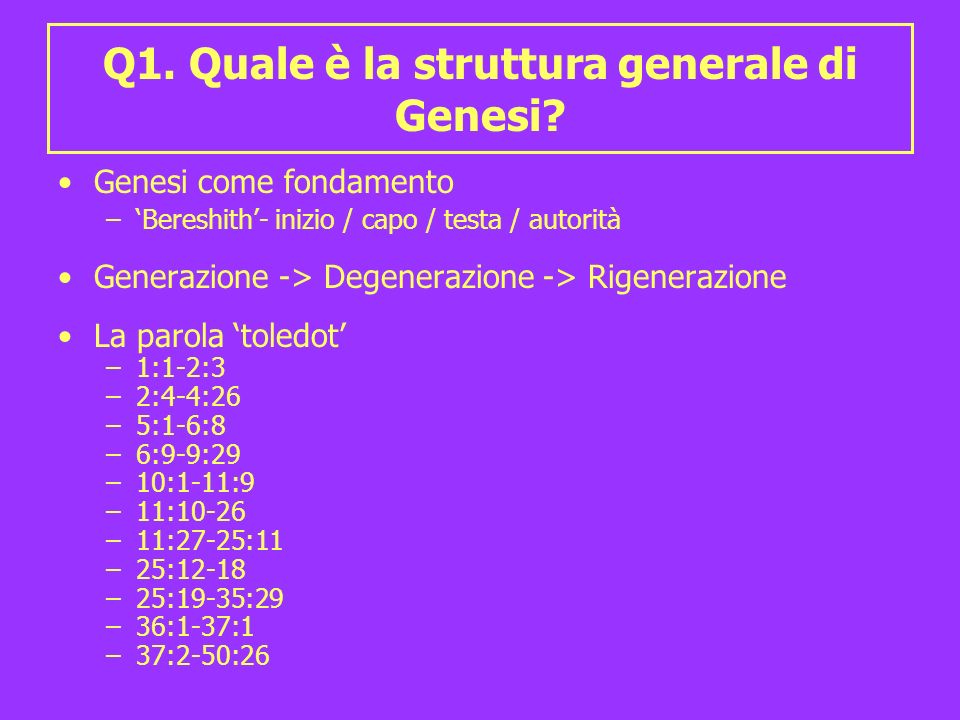 Q1. Quale è la struttura generale di Genesi.