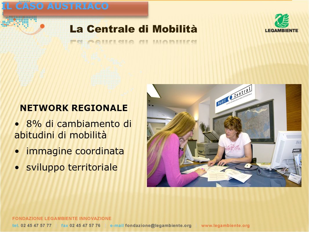 NETWORK REGIONALE 8% di cambiamento di abitudini di mobilità immagine coordinata sviluppo territoriale IL CASO AUSTRIACO