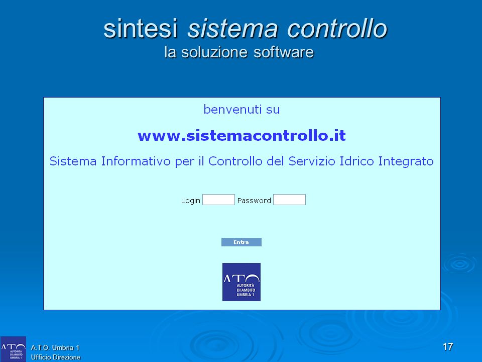 17 A.T.O. Umbria 1 Ufficio Direzione la soluzione software sintesi sistema controllo