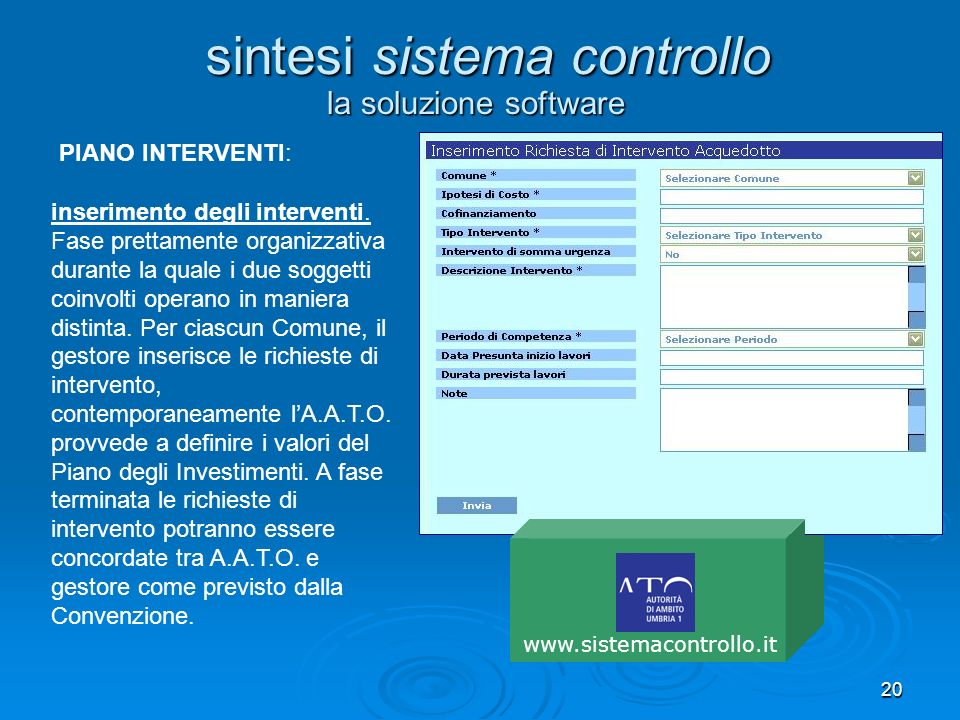 20 la soluzione software sintesi sistema controllo PIANO INTERVENTI: inserimento degli interventi.
