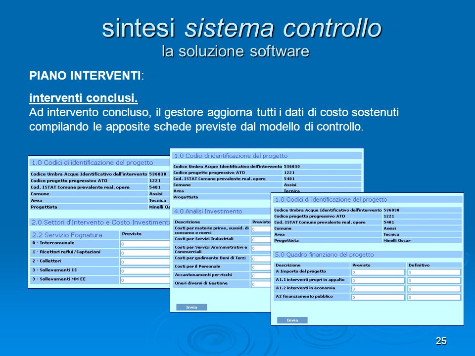 25 la soluzione software sintesi sistema controllo PIANO INTERVENTI: interventi conclusi.